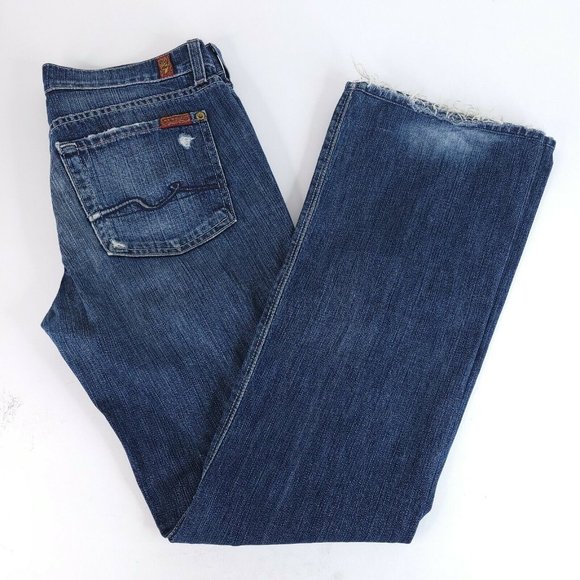 7 For All Mankind Denim - 7 For All Mankind Bootcut Jeans Womens 27 (30x30) Dark Wash Low Rise Distressed